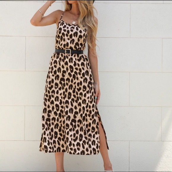 Boho leopard print side slit cami dress - Picture 4 of 16